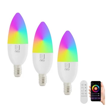 Immax NEO 07716CDO - SET 3x LED RGB+CCT Lampadina dimmerabile E14/6W/230V Wi-Fi Tuya + telecomando