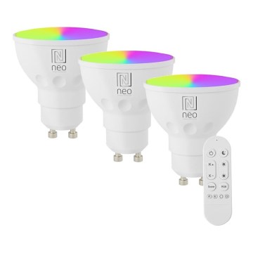 Immax NEO 07724CDO - SET 3x LED RGB+CCT Lampadina dimmerabile GU10/6W/230V 2700-6500K Wi-Fi Tuya + telecomando