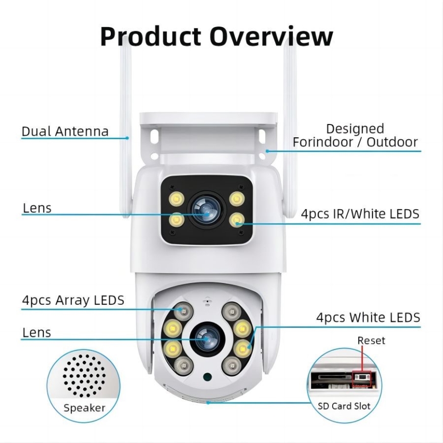 Immax NEO 07783L - Telecamera smart per esterni con sensore DOUBLE 355° P/T 2x2MP IP65 Wi-Fi Tuya