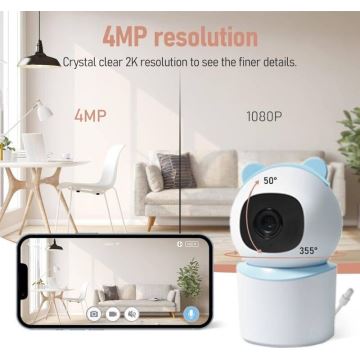 Immax NEO 07788L - Telecamera smart con sensore 355° 50° P/T 4MP Wi-Fi Tuya blu