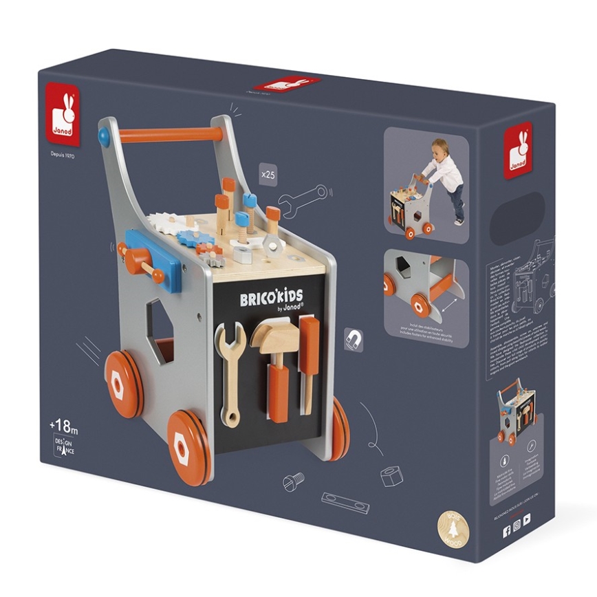 Janod - Passeggino in legno con attrezzi BRICOKIDS