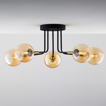 Jupiter 2038 - Lampadario a sospensione con supporto rigido BURANO 5xG9/10W/230V nero/oro/beige