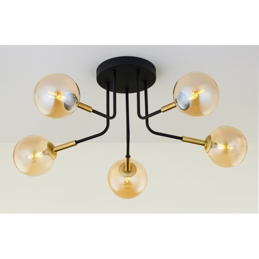 Jupiter 2038 - Lampadario a sospensione con supporto rigido BURANO 5xG9/10W/230V nero/oro/beige