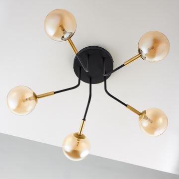 Jupiter 2038 - Lampadario a sospensione con supporto rigido BURANO 5xG9/10W/230V nero/oro/beige