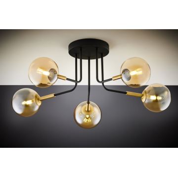 Jupiter 2038 - Lampadario a sospensione con supporto rigido BURANO 5xG9/10W/230V nero/oro/beige