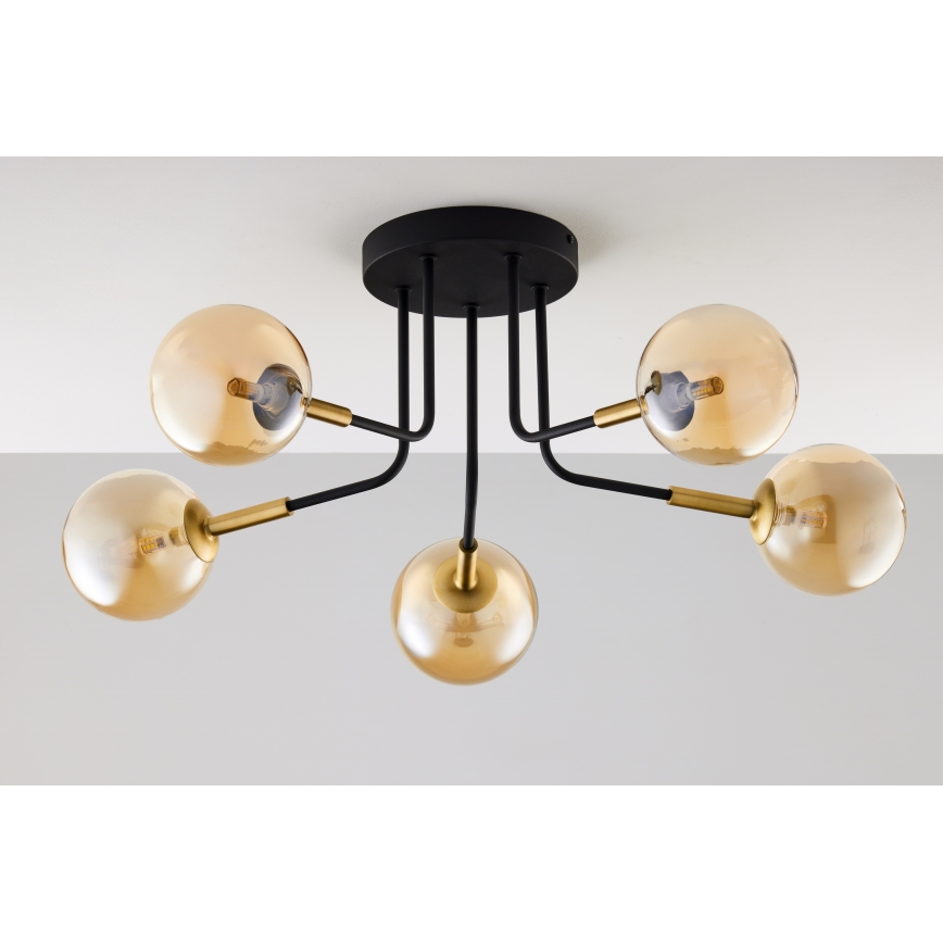 Jupiter 2038 - Lampadario a sospensione con supporto rigido BURANO 5xG9/10W/230V nero/oro/beige