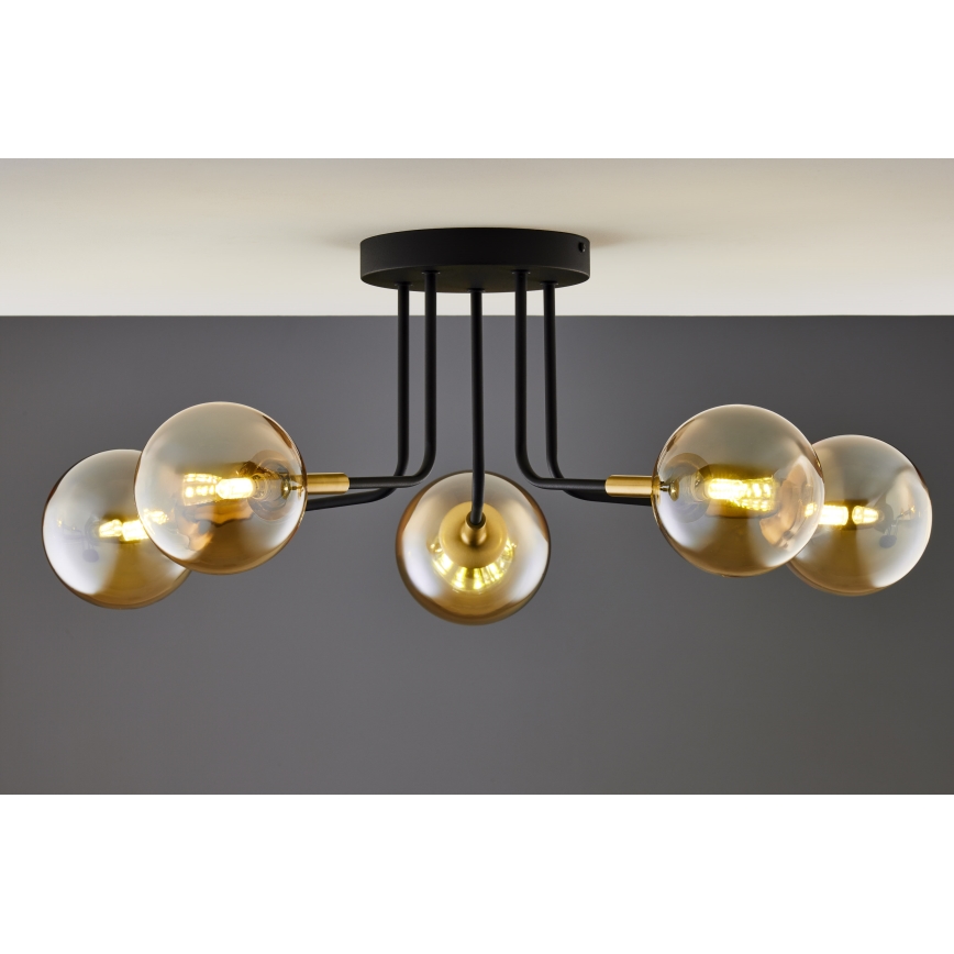 Jupiter 2038 - Lampadario a sospensione con supporto rigido BURANO 5xG9/10W/230V nero/oro/beige