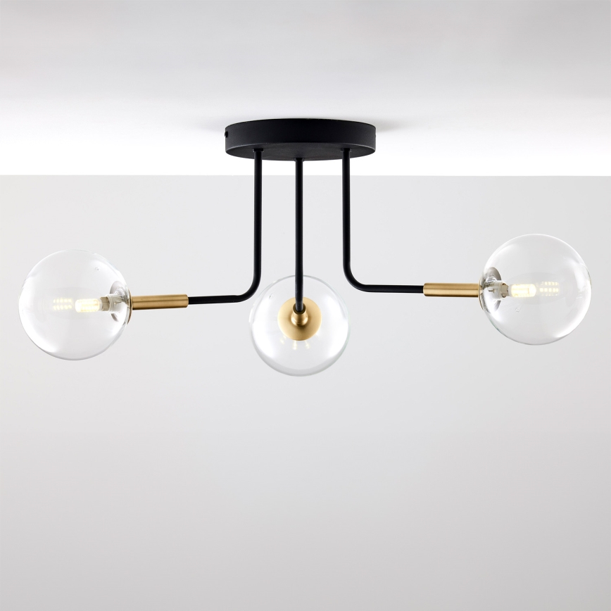 Jupiter 2039 - Lampadario a sospensione con supporto rigido BURANO 3xG9/10W/230V nero/oro/limpido