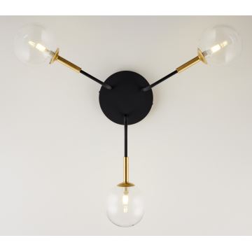 Jupiter 2039 - Lampadario a sospensione con supporto rigido BURANO 3xG9/10W/230V nero/oro/limpido