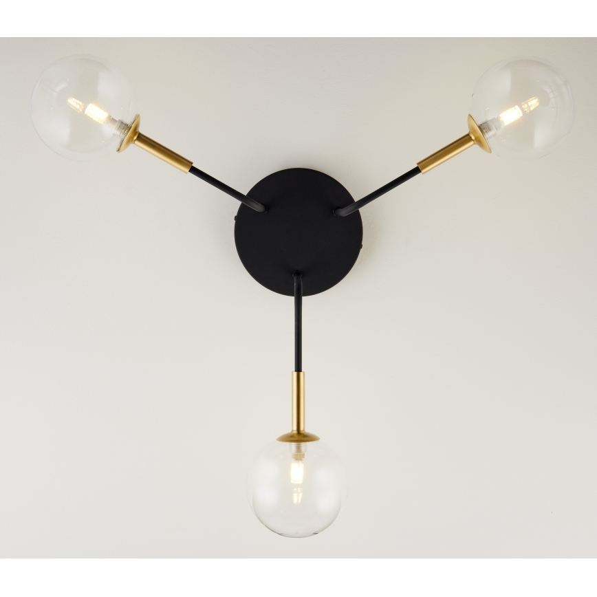 Jupiter 2039 - Lampadario a sospensione con supporto rigido BURANO 3xG9/10W/230V nero/oro/limpido