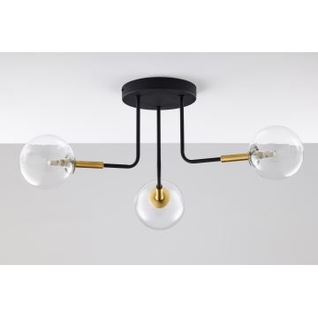 Jupiter 2039 - Lampadario a sospensione con supporto rigido BURANO 3xG9/10W/230V nero/oro/limpido