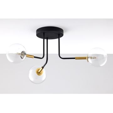 Jupiter 2039 - Lampadario a sospensione con supporto rigido BURANO 3xG9/10W/230V nero/oro/limpido