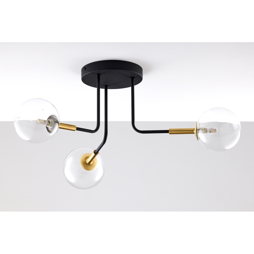 Jupiter 2039 - Lampadario a sospensione con supporto rigido BURANO 3xG9/10W/230V nero/oro/limpido