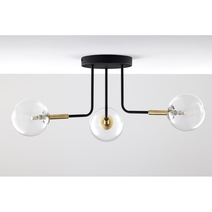 Jupiter 2039 - Lampadario a sospensione con supporto rigido BURANO 3xG9/10W/230V nero/oro/limpido