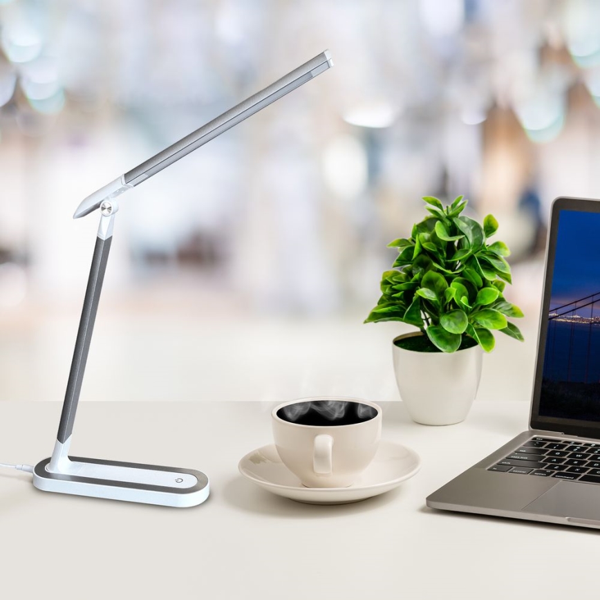 Lampada da tavolo LED dimmerabile con funzione Touch MADERA LED/7W/230V USB bianco