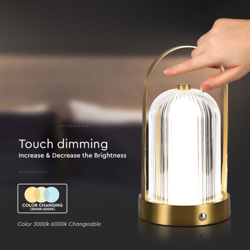 LED Lampada da tavolo touch ricaricabile e dimmerabile LED/1W/5V 3000-6000K 1800 mAh oro