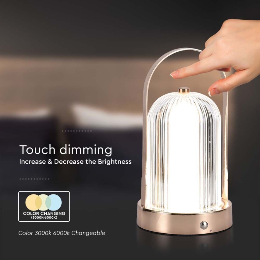 LED Lampada da tavolo touch ricaricabile e dimmerabile LED/1W/5V 3000-6000K 1800 mAh rame