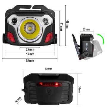 LED Dimmerabile rechargeable headlamp con sensore con funzione di power bank e luce rossa LED/10W/5V IP44 1200 lm 23 h 4000 mAh