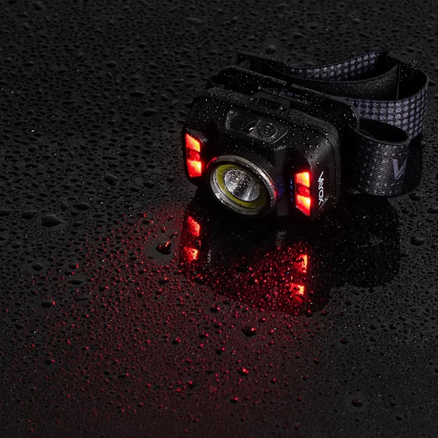 LED Dimmerabile rechargeable headlamp con sensore e luce rossa LED/15W/5V IP66 430 lm 24 h 1800 mAh