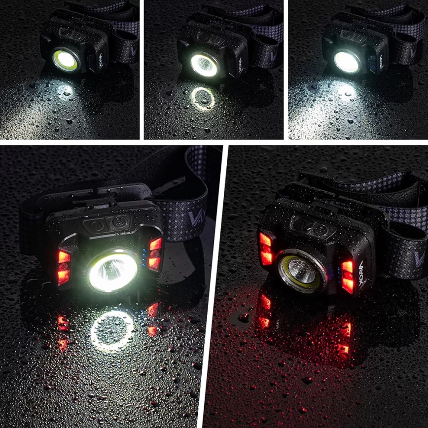 LED Dimmerabile rechargeable headlamp con sensore e luce rossa LED/15W/5V IP66 430 lm 24 h 1800 mAh