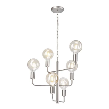 Lampadario a catena ORLANDO 6xE27/60W/230V argento