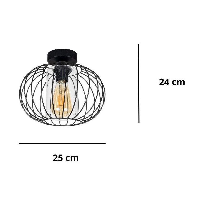 Lampadario a plafone CORRINI 1xE27/60W/230V diametro 25 cm nero/limpido