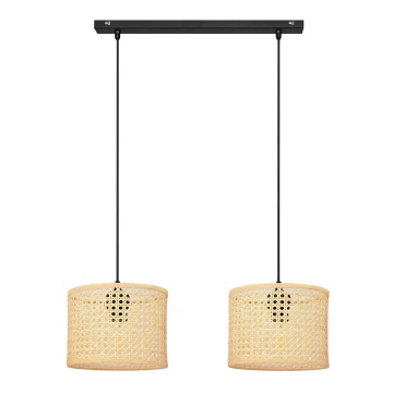 Lampadario a sospensione con filo ALBA 2xE27/60W/230V rattan/nero