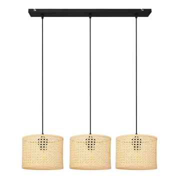 Lampadario a sospensione con filo ALBA 3xE27/60W/230V rattan/nero