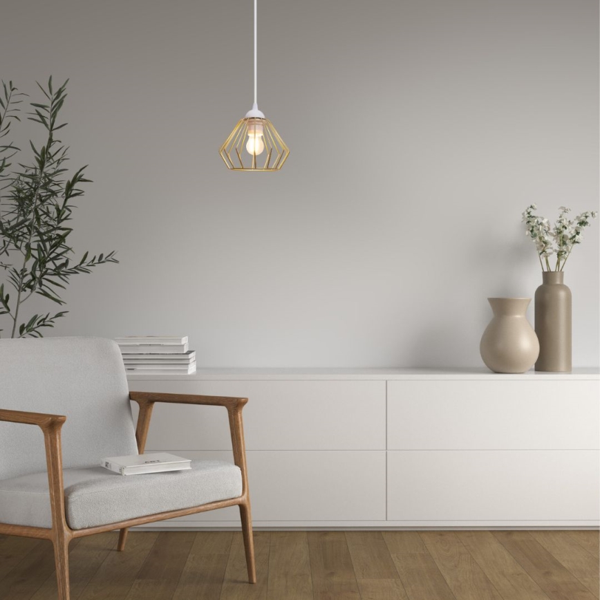 Lampadario a sospensione con filo CEED GOLD 1xE27/60W/230V diametro 17,5 cm bianco/oro