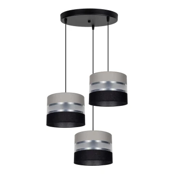 Lampadario a sospensione con filo CORAL 3xE27/60W/230V nero/grigio/cromo diametro 45 cm