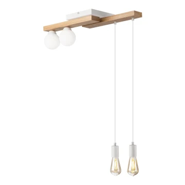 Lampadario a sospensione con filo CORTINA 2xE27/15W/230V + 2xG9/5W/230V bianco/quercia