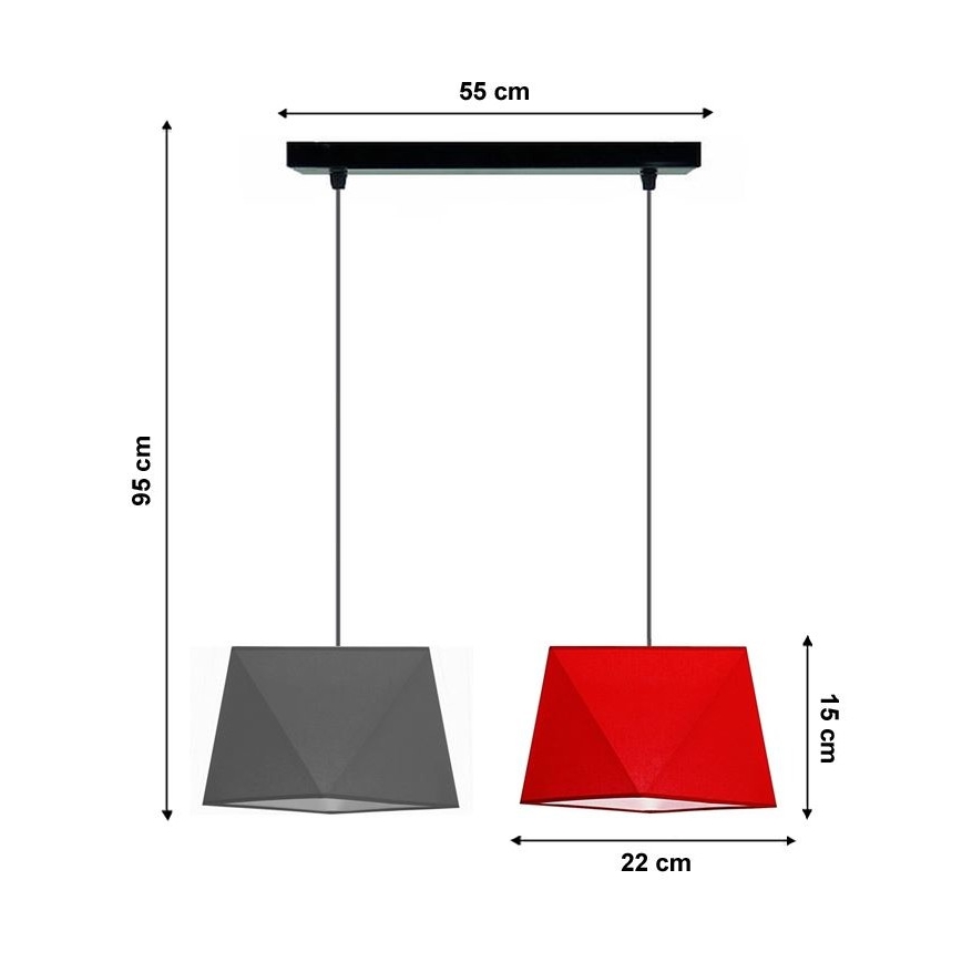 Lampadario a sospensione con filo DIAMENT 2xE27/60W/230V grigio-rosso