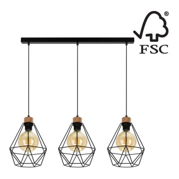 Lampadario a sospensione con filo DIAMENT 3xE27/60W/230V quercia – FSC certificato