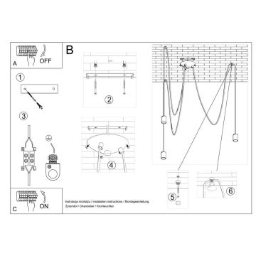 Lampadario a sospensione con filo EDISON 3 3xE27/60W/230V nero