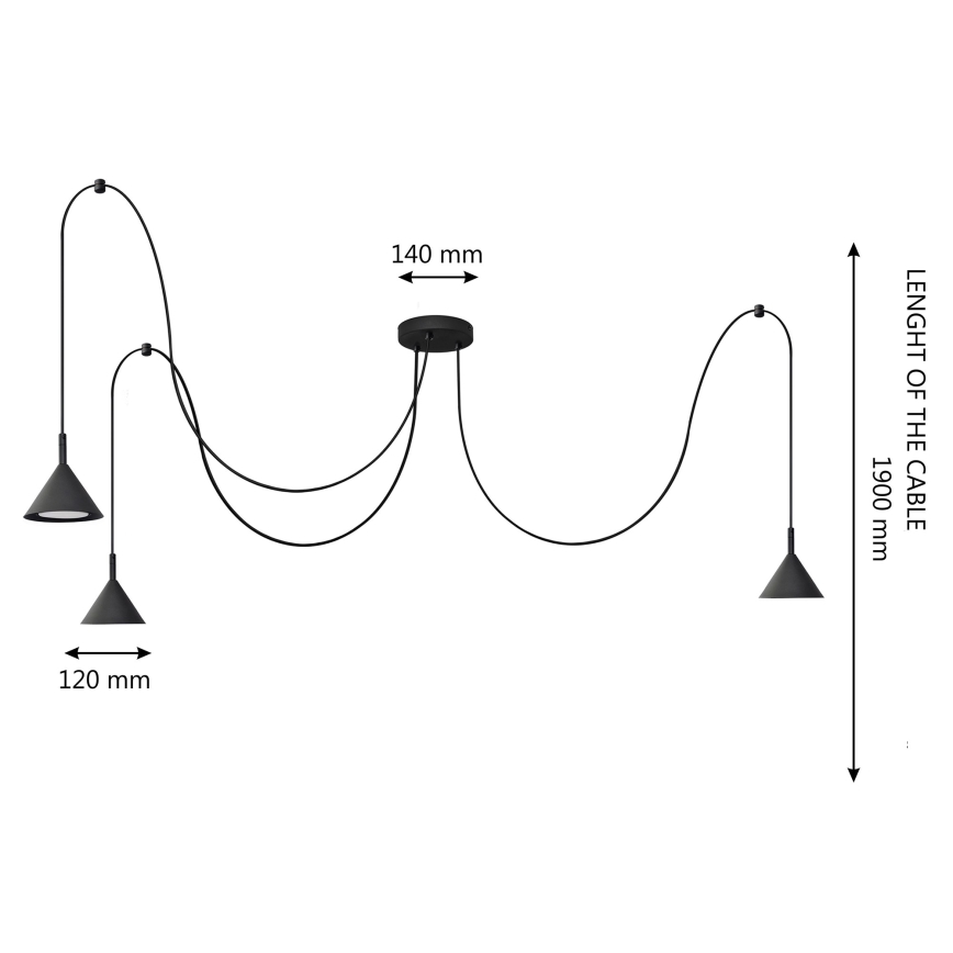 Lampadario a sospensione con filo ETNA 3xGX53/10W/230V nero