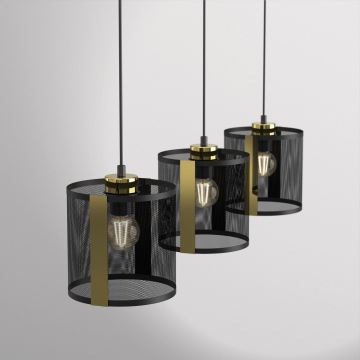 Lampadario a sospensione con filo KAGA 3xE27/60W/230V nero/oro