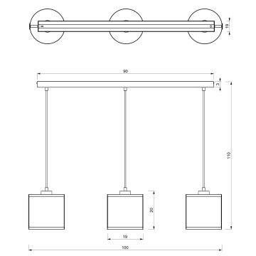 Lampadario a sospensione con filo KAGA 3xE27/60W/230V nero/oro