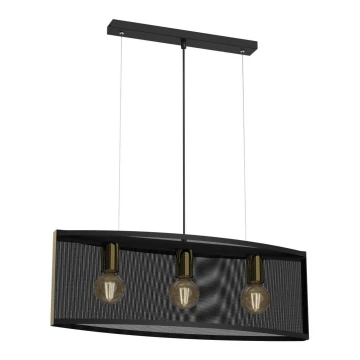 Lampadario a sospensione con filo KAGA 3xE27/60W/230V nero/oro