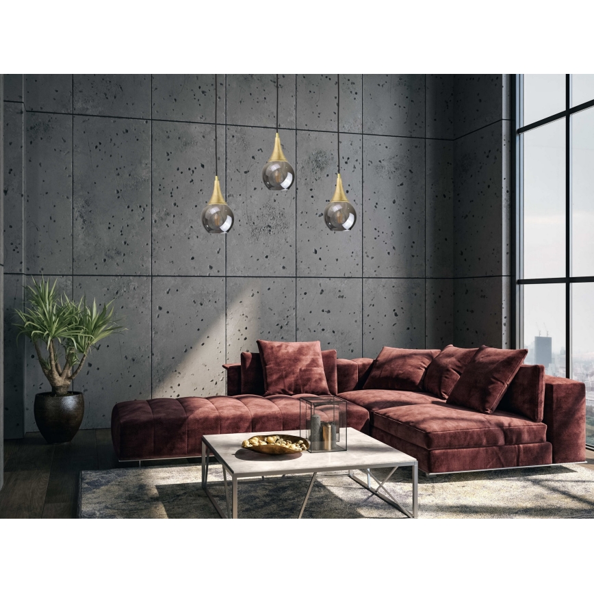 Lampadario a sospensione con filo LACRIMA SMOKY 3xE27/60W/230V