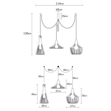 Lampadario a sospensione con filo MEZOPOTAMYA 3xE27/40W/230V oro