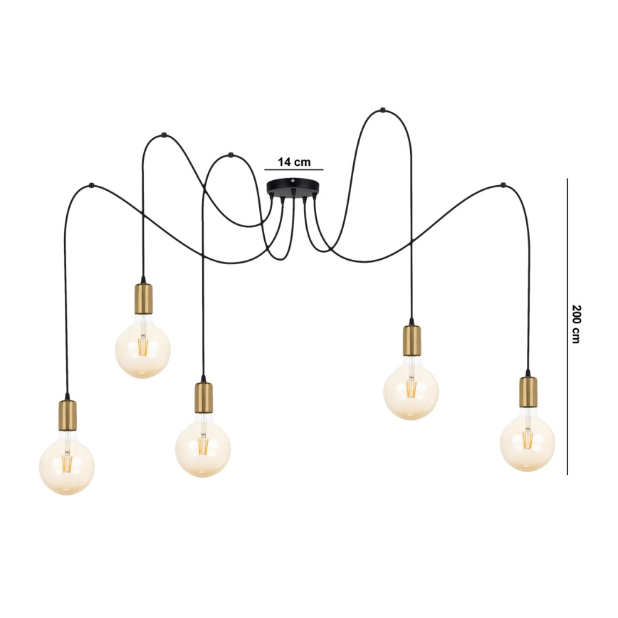 Lampadario a sospensione con filo MIROS 5xE27/60W/230V nero/oro