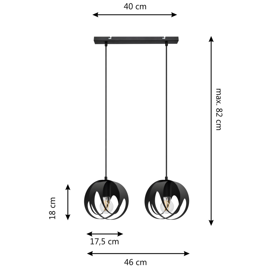 Lampadario a sospensione con filo MOONLIGHT 2xE27/60W/230V nero