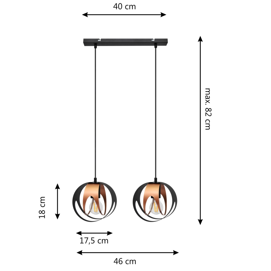 Lampadario a sospensione con filo MOONLIGHT 2xE27/60W/230V nero/rame