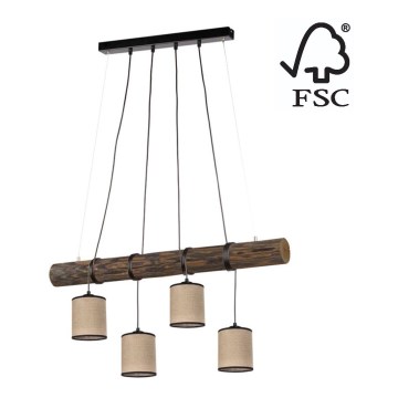 Lampadario a sospensione con filo NEGRO 4xE27/25W/230V noce- certificato FSC