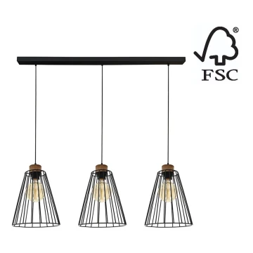 Lampadario a sospensione con filo ORAZIO 3xE27/60W/230V quercia - certificato FSC