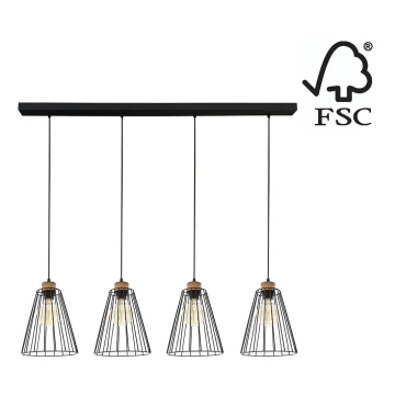 Lampadario a sospensione con filo ORAZIO 4xE27/60W/230V quercia - certificato FSC