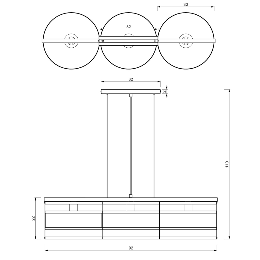 Lampadario a sospensione con filo RIM 3xE27/60W/230V nero/oro