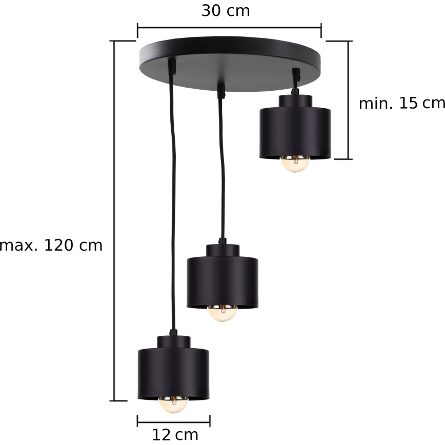 Lampadario a sospensione con filo SIMPLY BLACK 3xE27/60W/230V diametro 32 cm