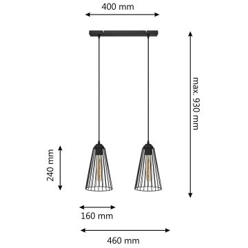 Lampadario a sospensione con filo TORRI 2xE27/15W/230V nero