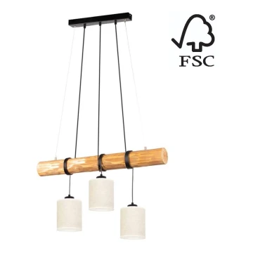 Lampadario a sospensione con filo TRENO 3xE27/25W/230V pino – FSC certificato